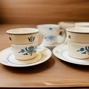 Set of 4 Noritake Progression China “Blue Haven” Cups 3”x3.5” & Saucers 6”Across